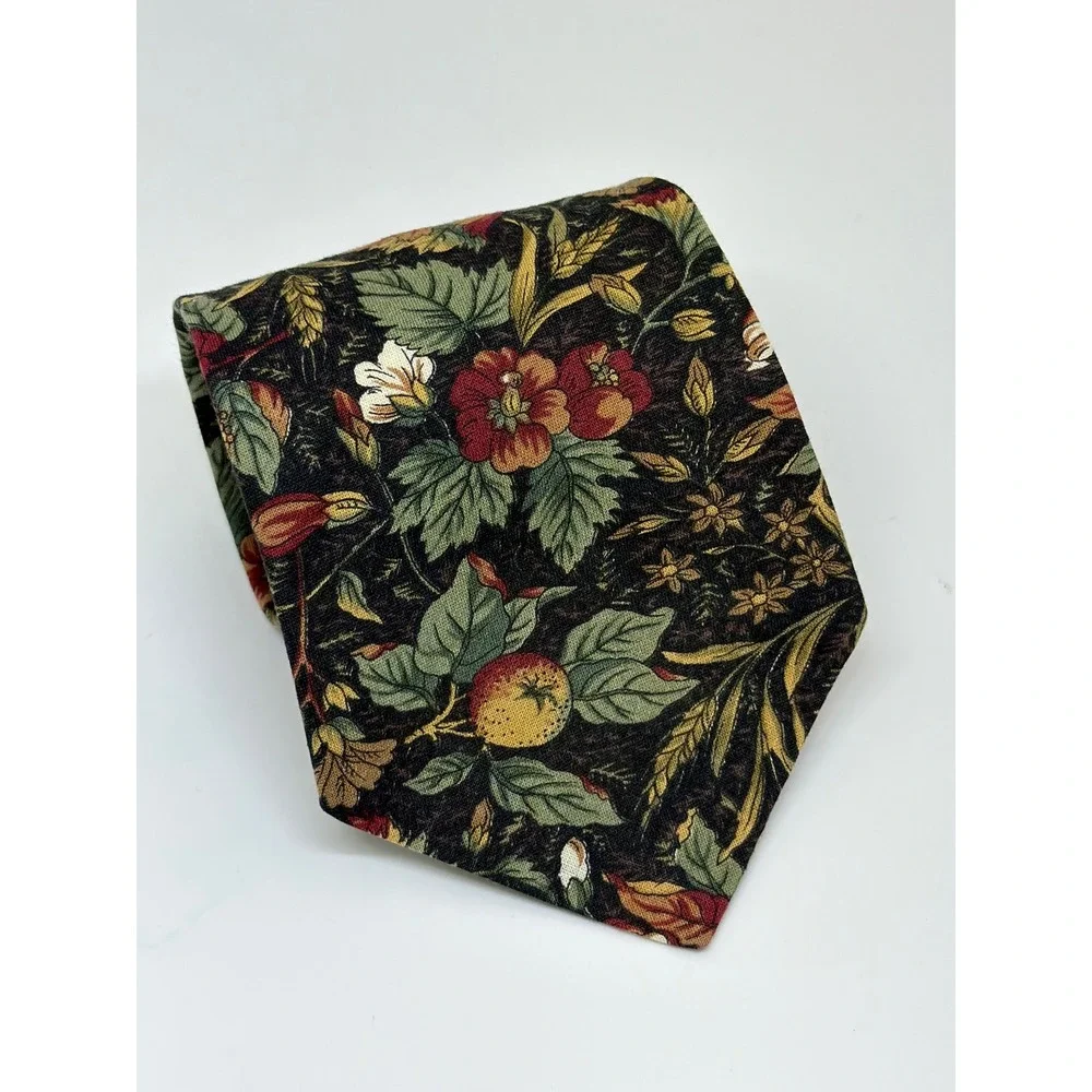 VTG Rohde Royce Necktie Multi Floral Fruit Botanical Cotton Classic‎ Mens OS